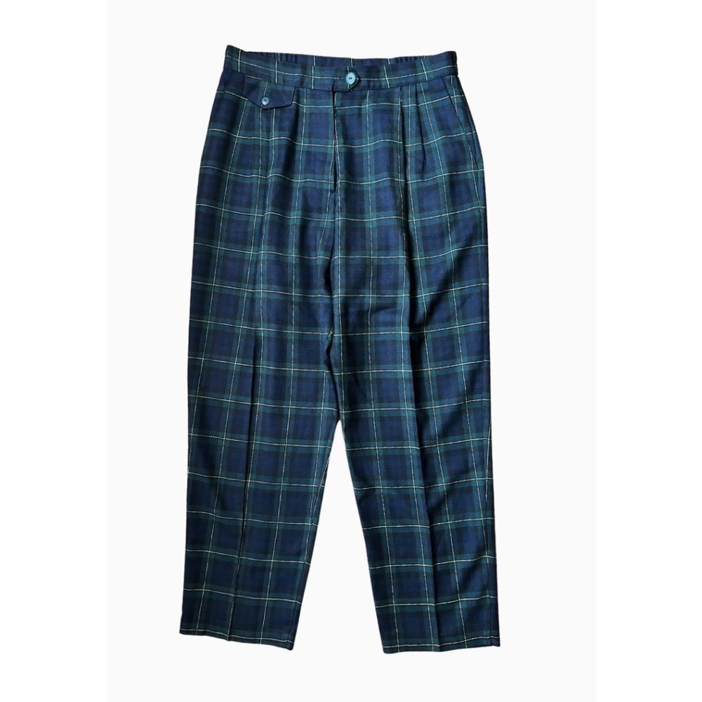 Vintage Four Seasons Women's Green and Blue Plaid Tartan Knit Trousers‎ Pants 14